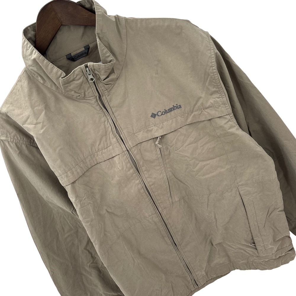 Columbia Mens Full Zip Jacket XL‎ Tan Beige Windbreaker Outdoor Hiking